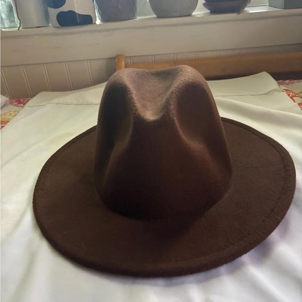 Wide Brim Fedora Hat for Women or‎ Men Brown Woolen Felt Hat Panama Jazz Cap